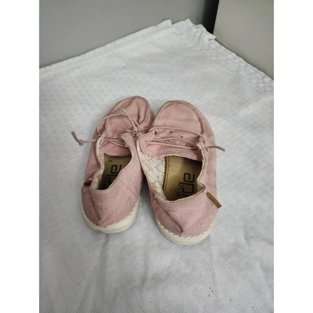 Hey Dude Wendy Youth Linen Cotton Candy Pink Slip On Loafers US K12 Kids Shoes